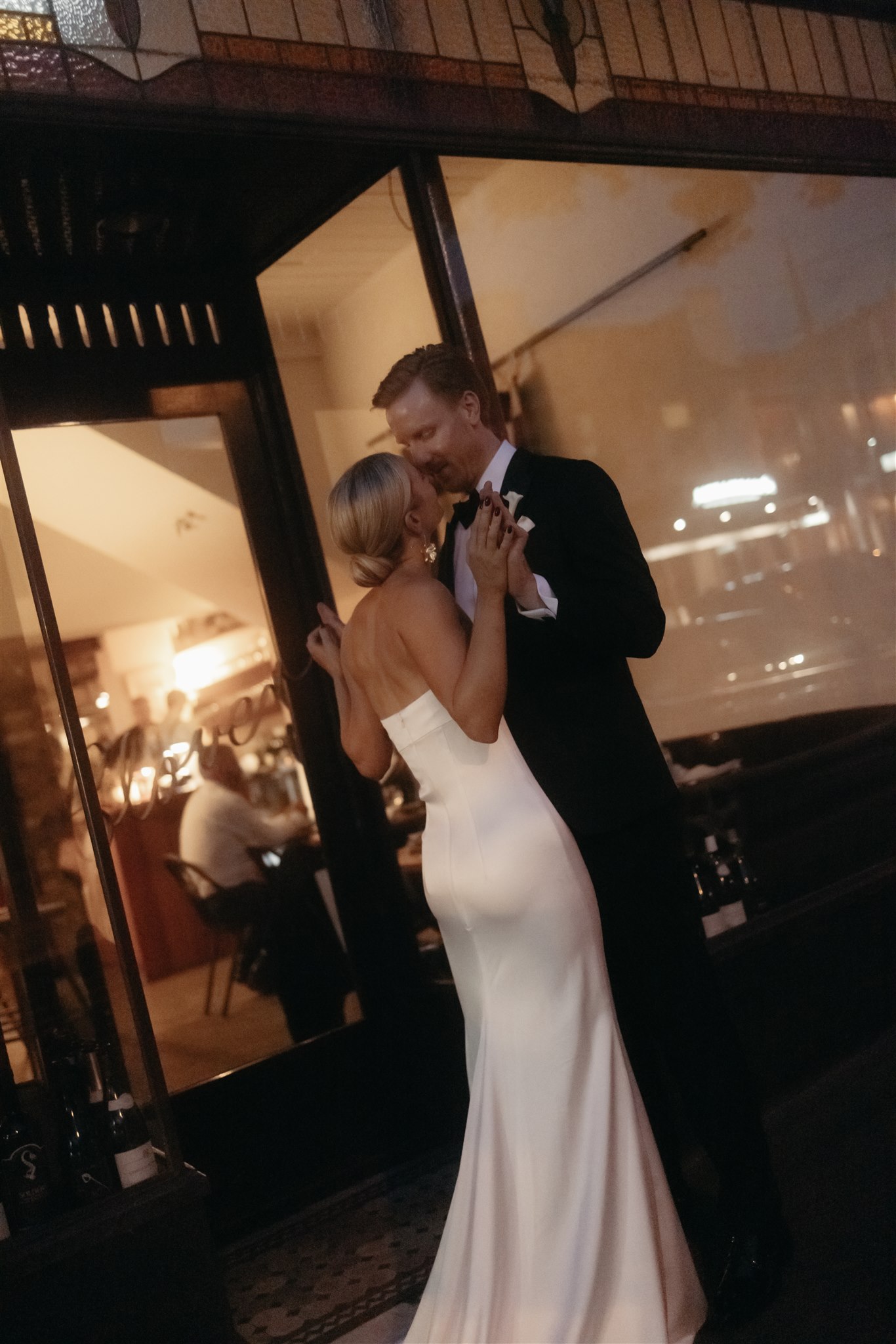 Bridal portraits out the front of their Melbourne wedding venue Clover