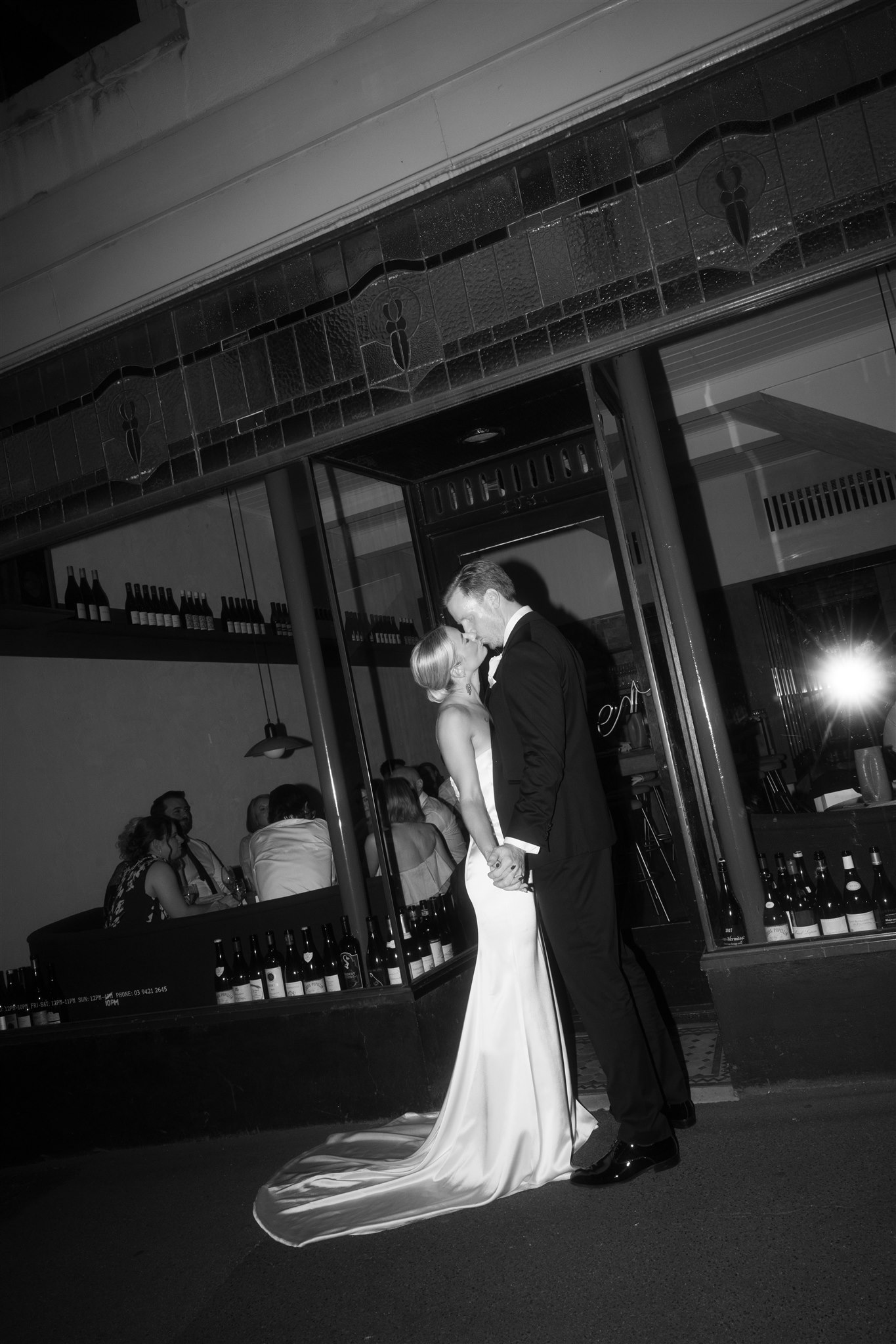 Bridal portraits out the front of their Melbourne wedding venue Clover