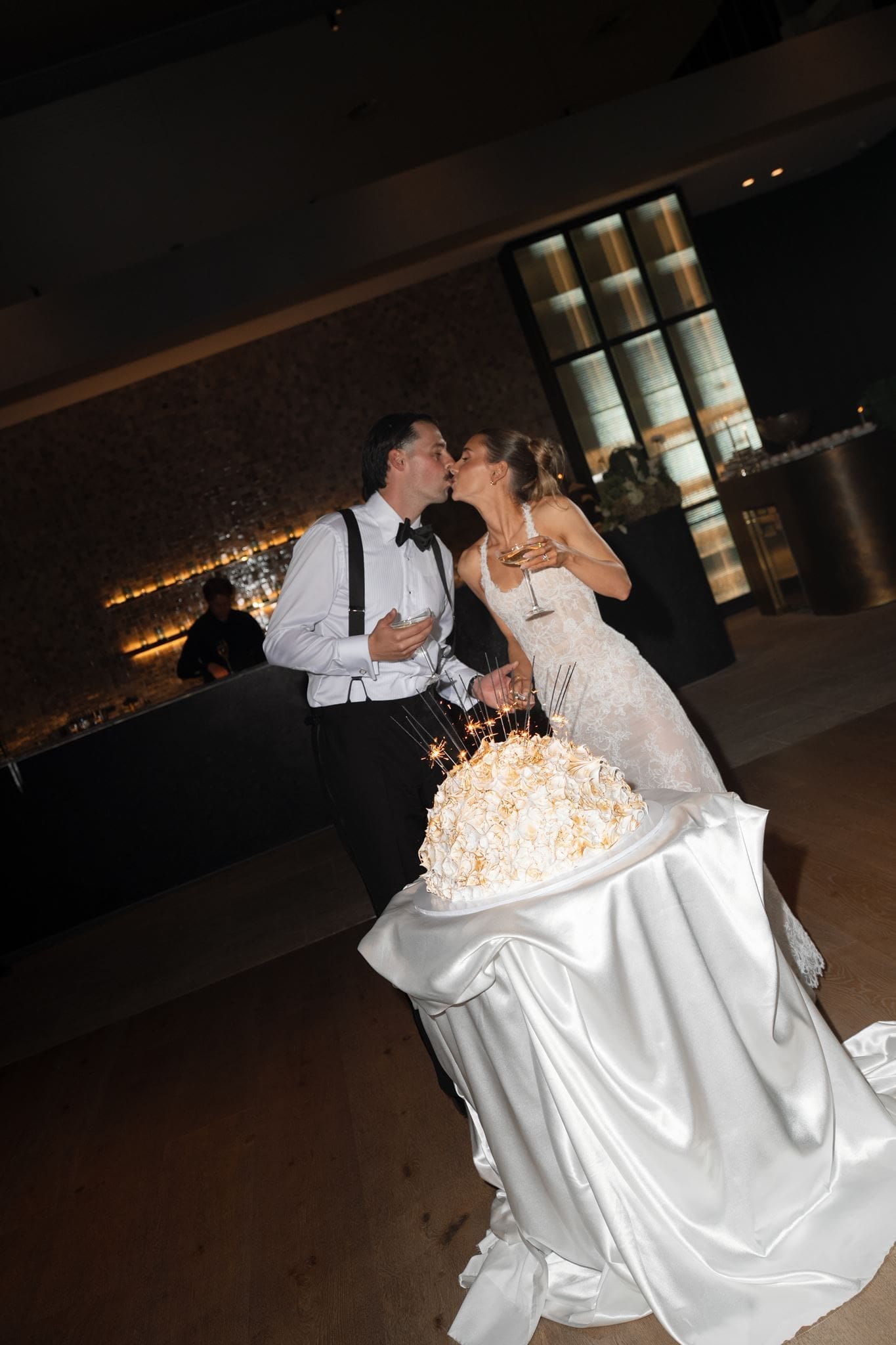 Wedding cake - giant Bombe Alaska lit up with sparklers